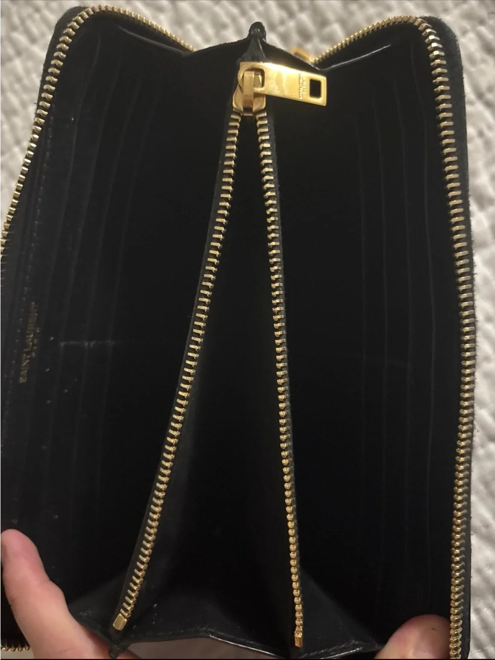 Saint Laurent Black Quilted Zip-Around Wallet with Gold YSL Emblem - Picture 7 of 7